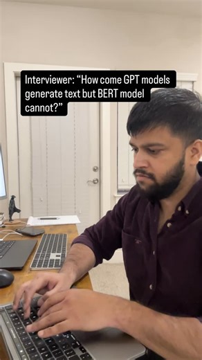 Ganesh Jha on Instagram: "This isn’t about old vs new. It’s about which part of the transformer they use — and how they read text. 1️⃣ BERT = encoder-only model BERT uses only the encoder side of the transformer. ➤ Fully bidirectional attention ➤ Sees left and right context at the same time ➤ Trained to understand masked tokens, not generate sequences. Result: Excellent at understanding tasks: ➤ search & ranking ➤ classification ➤ NER ➤ embeddings Think: “What does this text mean?” 2️⃣ GPT = dec