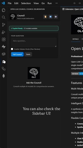 Chetan Jain on Instagram: "Karpathy’s “LLM Council”… but make it a VS Code Extension. 🧠✨ In Part 1, we talked about why relying on one model isn’t enough. Today, the solution is in your hands. I built Open LLM Council (OLC) so you can have GPT4o, 4.1 and 5 mini deliberate on your code/questions without leaving your IDE. Features: ✨ Sidebar UI for easy access ✨ @council command integration ✨ “Debate” mode for complex architectural decisions Go install it and let me know: Who wins the debates? 🤖