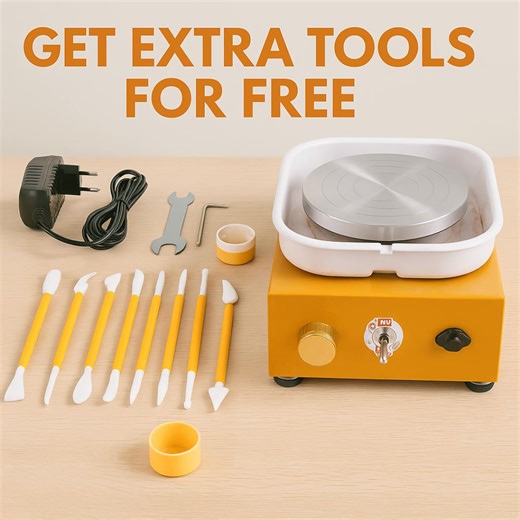 Discover the calm of creating with your hands 🌀 ✅ Compact & powerful: perfect for home use or beginners ✅ Create mini vases, cups & ornaments effortlessly ✅ Adjustable speed & smooth rotation for precision work ✅ Includes all essential tools to start right away Bring the pottery studio to your home — create, relax & reconnect 🎨 | Mind Clay