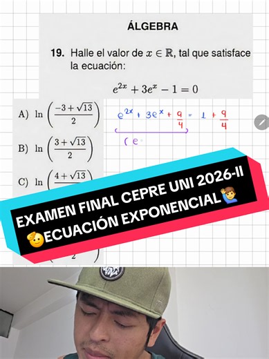 ​¡Atención, futuros cachimbos de la UNI! En este video resolvemos paso a paso una tremenda pregunta de nivel avanzado tomada en el examen final CEPREUNI 2026-2 del curso de álgebra. Analizamos una ecuación exponencial combinada con logaritmos naturales donde la clave está en dominar las propiedades algebraicas y la completación de cuadrados de forma directa y elegante. No dejes que las bases exponenciales te sorprendan en tu preparación preuniversitaria. Este contenido de álgebra está diseñado p