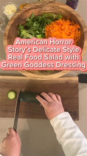 39K views · 409 reactions | American Horror Story’s Delicate Style Real Food Salad with Green Goddess Dressing #thesaladlabofficial #americanhorrorstory #salad #greengoddess #kimkardashian #cuttingcucumbers | The Salad Lab | Facebook