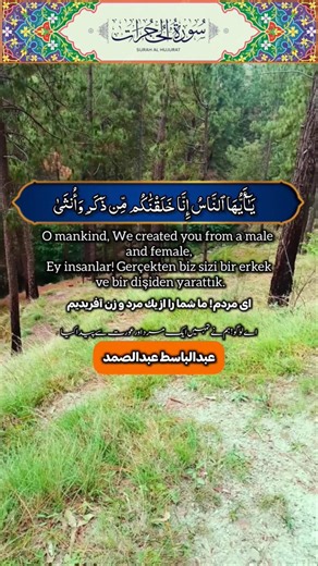 يَـٰٓأَيُّهَا ٱلنَّاسُ إِنَّا خَلَقۡنَٰكُم🌹سورہ الحجرات🌹عبدالباسط عبدالصمد🌹shorts🌹
