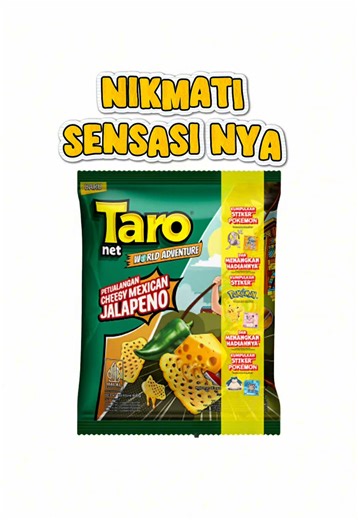Yang udah cobain Taro Net Cheesy Mexican Jalapeno coba absen, rasanya menurut kalian gimana? 😋 #tarosnack #kartupokemon #fyp #snack #pokemon