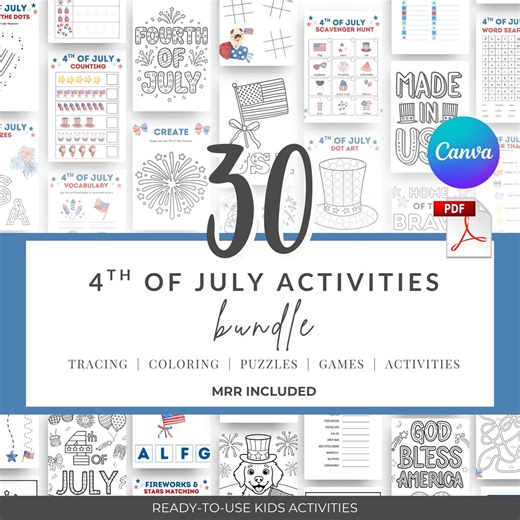 4th of July Activity Bundle Printable PDF | Preschool Kindergarten Worksheets | Coloring, Tracing, Games, Independence Day Kids - Etsy