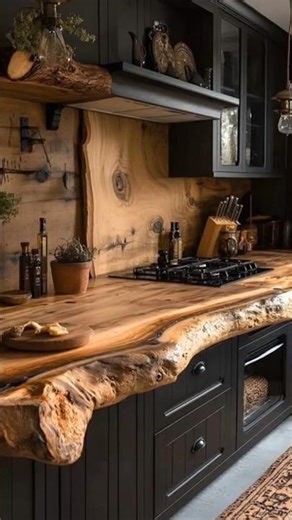 Rustic Live Edge Wood Kitchen Countertop Installation