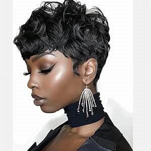 Natural Black Pixie Cut Wig - Short Curly Wig With Bangs For Black Women