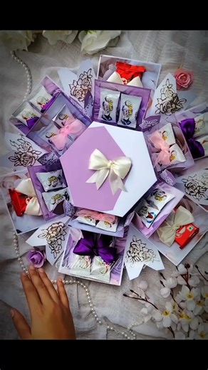 Birthday hexagonal explosion box 💜🤍 আপনি আপনার বাজেট অনুযায়ী আপনার পছন্দের বক্সটি নিতে পারবেন। 😊 বক্স সম্পূর্ণ হাতে তৈরি তাই সময় নিয়ে অর্ডার করবেন। মিনিমাম ১২-১৪ দিন আগে। #giftbox #sultanasgiftcorner #viralreelsシ #handmadegiftbox #foryoupageシ #fypシ #surprisegift | Sultana's Gift Corner