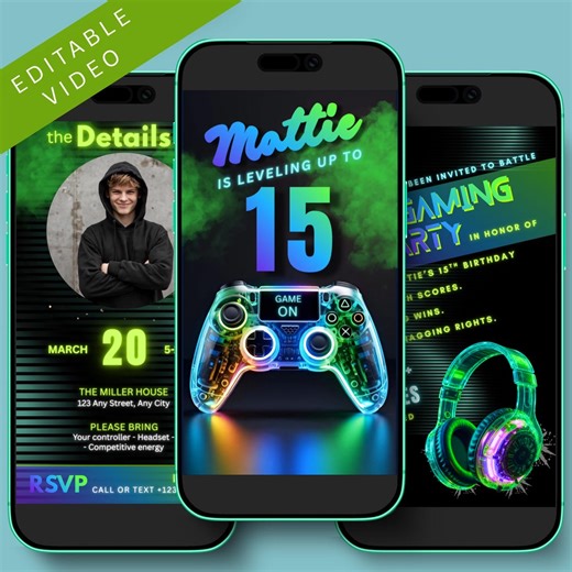 Editable Gaming Video Invitation | Gamer Birthday Party Invite (MP4 Download) - Etsy