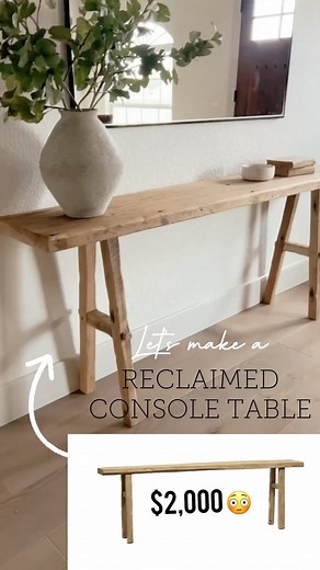Jenna Sue • Design + DIY on Instagram: "How to build a rustic wood console table  Antique elm wood tables sell for thousands, but you can DIY your own—no nails or screws required  Using real reclaimed wood gives it a more authentic feel, but you can also use a 2x12’ pine board, age the wood and spend under $40 for the whole table. Get the full tutorial now on jennasuedesign.com (link in bio and stories) or comment TABLE23 and I’ll dm you the link! "