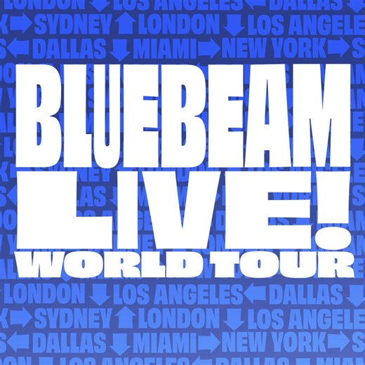 Six cities. Three continents. One epic roadshow. Bluebeam Live! is headed to a city near you! Get hands-on training, engage with Bluebeam leaders, connect with your local peers, tour amazing venues, and more. Space is limited, so get on the list today 👉 https://bluebeam.pro/3zOAHvx | Bluebeam