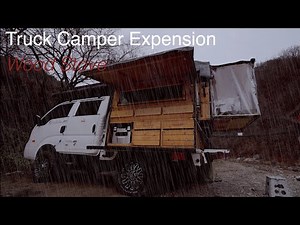 [4k ASMR] Truck camper expansion / Cold winter camping alone in heavy rain / Hot wood stove