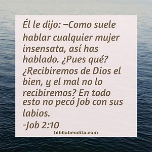Explicación Job 2:10. 'Él le dijo: -Como suele hablar cualquier mujer insensata, así has hablado. ¿Pues qué? ¿Recibiremos de Dios el bien, y el mal no lo recibiremos? En todo esto no pecó Job con sus labios.' - BibliaBendita