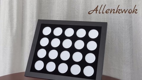 Poker Chip Display Frame for 20 Chips, 11.8"x9.8" with EVA Foam Lining & Black Flocked Fabric, Wall Mount or Tabletop Display