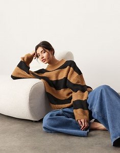 ASOS EDITION oversized crew neck knit striped sweater in camel and black | ASOS