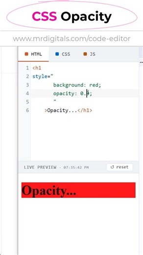 CSS Opacity property #htmltutorial #coding #programming #css
