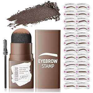 Eyebrow Stamp Stencil Kit - Eye Brow Stencil Kit for Beginners, Brow Stencil and Stamp Kit Long-lasting, Smudge-Proof & Waterproof, 24 Reusable Eyebrow Shapes Stencils for Perfect Brow (Black Brown)