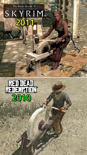 [YouTube link in bio] NPC Blacksmith Comparison - RDR 1 VS Skyrim #comparison #rockstargames #reddeadredemption #skyrim
