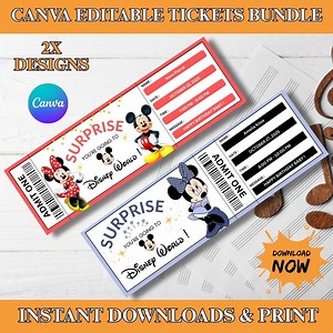 Surprise Theme Park Tickets, Editable Canva Disney Style Surprise Tickets, Printable Party Tickets, Instant Download - Etsy