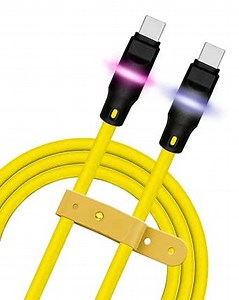 chubbycable Neon Chubby - Frosted Silicone 120W Fast Charging Cable LED Light Up USB C Cable Phones Tablets USB A to USB C Data Sync Cord, Yellow, Type-C to Type-C, 4.9FT