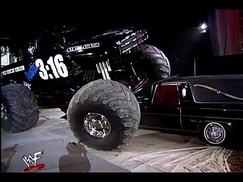 Stone Cold Steve Austin destroys The Rock's Car With a Monster Truck!