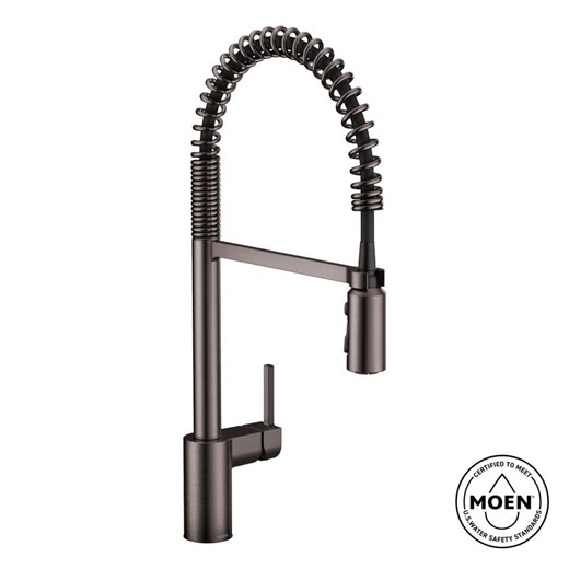 Check The Home Depot's Q&A Before Buying: MOEN Align Single-Handle Pre-Rinse Spring Pull-Down Sprayer Kitchen Faucet with Power Boost in Black Stainless