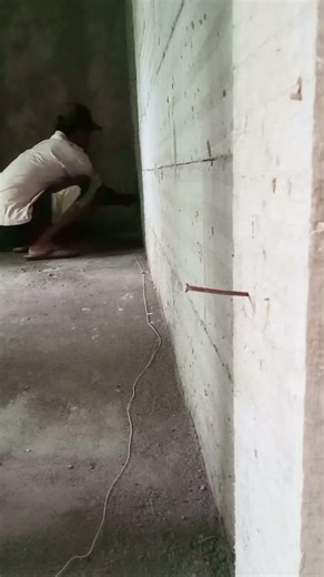 thread pulling process for measuring plaster thickness #builder