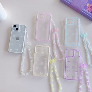 Cute Bowknot Case for iPhone 12 Mini, Ribbon Bow Case with Bling Bracelet Chain, Clear Aesthetic Stylish Slim Soft Durable Pretty TPU Protective Cover for Women Girls, Pink