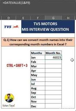 MIS Interview Question | Convert Month Name to Number in Excel | Easy Trick 🔥