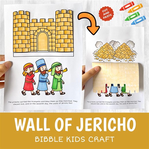 Wall of Jericho Craft Printable | Bible Story Activity for Kids | Sunday School Cut Glue Worksheet - Etsy