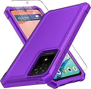 Muoktcm for TCL K24 Case, T434D T434W/K23 Case, with Screen Protector, Dual Layer Structure Protection, Shock-Absorbing Corners TPU Bumper, Heavy Duty Rugged Protective Phone Purple
