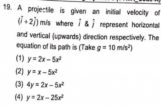 A projectile is given an initial velocity of ( \hat { i }   2 \... | Filo