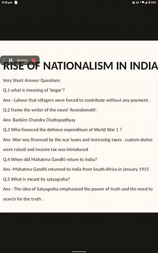 Rise of Nationalism in India ,class 10 th , very short answer questions , part 1