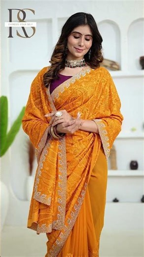 Ritual Styles Mustard Saree | Designer Jurcan Work | #treandingshort #trendingsaree2025#yellowsaree