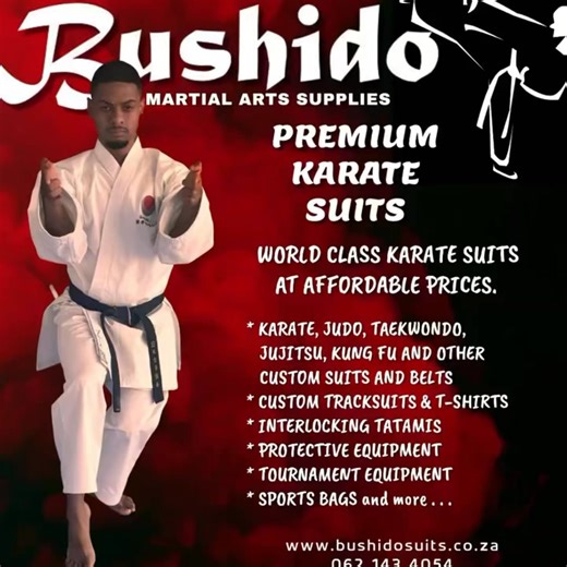🥋 Train like a champion with Bushido! Our karate suits are crafted for durability, comfort and performance — trusted by martial artists across South Africa. Level up your training with gear that works as hard as you do. World class suits made locally from the finest local and imported fabric. 🌐 www.bushidosuits.co.za 📞: 062 143 4054 #BushidoSuits #KarateGear #KarateLife #DojoReady #TrainHard | Bushido Martial Arts Supplies