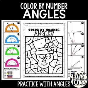 Using a Protractor and Adjacent Angle Practice: Halloween Color by Number