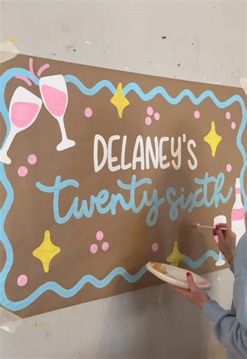 The best way to celebrate a birthday!! 🥂🩵✨ #birthdaybanner #bannerpainting #paintedbanner #21stbirthday #paintings