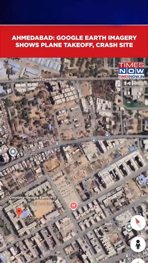 88K views · 167 reactions | Google Earth Imagery Shows Exact Location Of Plane's Take Off, Crash Site In Ahmedabad #TNshorts #GoogleEarth | TIMES NOW | Facebook
