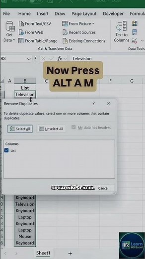 Remove Duplicates in Excel Like a PRO! ⚡ (Keyboard Shortcut) #excelhacks #exceltips #microsoftexcel
