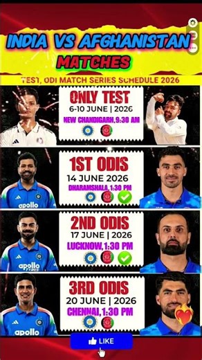 India vs Afghanistan Test ODI Cricket Match Series 2026 Schedule Date Time #date #schedule