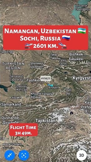Namangan, Uzbekistan 🇺🇿 to Sochi, Russia 🇷🇺 Flight Route ✈️ HY9825