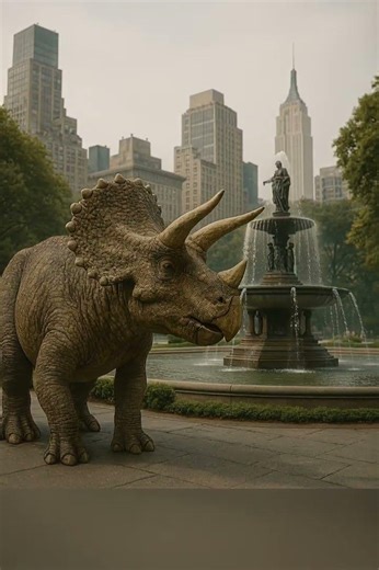 Triceratops Found at City Fountain! #ai #dinosaur #aiart #youtubeshorts shorts #viralvideo #best