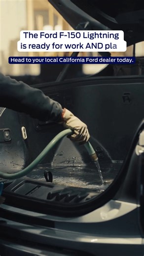 Power up for work or play. ⚡ With up to 10,000 lbs of towing capacity, Pro Power Onboard and a 0-60 time in just 4.4 seconds, the all-electric Ford #F150Lightning is ready to tackle any job or trip. This #FordTruck is the future of power, performance and efficiency. Experience the future of trucks at your local #CaliforniaFord dealer today. | Your California Ford