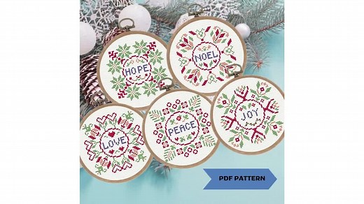 Snowflake Cross Stitch Pattern Set of Christmas Ornaments Peace Hope Love Joy Digital Download - Etsy