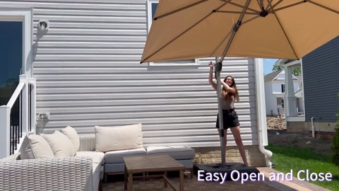PURPLE LEAF 9' X 11.5' Patio Umbrella, Rectangle Outdoor Cantilever Umbrella, Aluminum Offset Umbrella with Champagne Frame and 360° Rotation for Pool Deck Garden, Grey