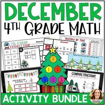 Christmas Math Bundle - 4th Grade Fractions and Factors Activities for December
