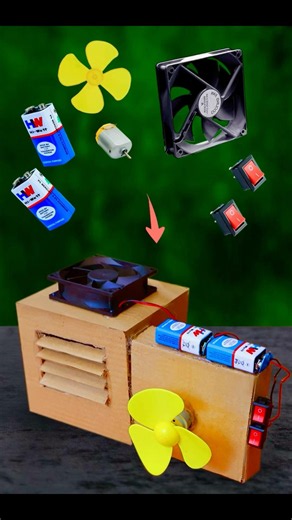 1 Science experiment project item made with cardboard cooling fan DC motor two 9V battery
