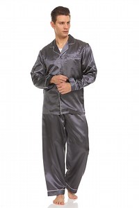 Mens Silk Satin Pajamas - PJ Set Top and Bottom - Grey- White Piping - Etsy