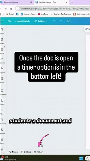 Timers in Canva Docs or Slides with audio and preset times for teachers and students
