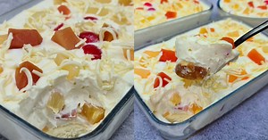 568K views · 13K reactions | Try this Dessert for Christmas,Easy to make and taste Delicious | FRUIT SALAD ICE CREAM CAKE | Foodiy REYNA | Facebook
