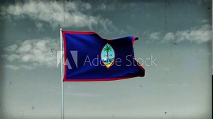 guam flag waving on sky background. 4K Highly Detail 3D Rendered video footage for national or government activity, patriotism and social media content.